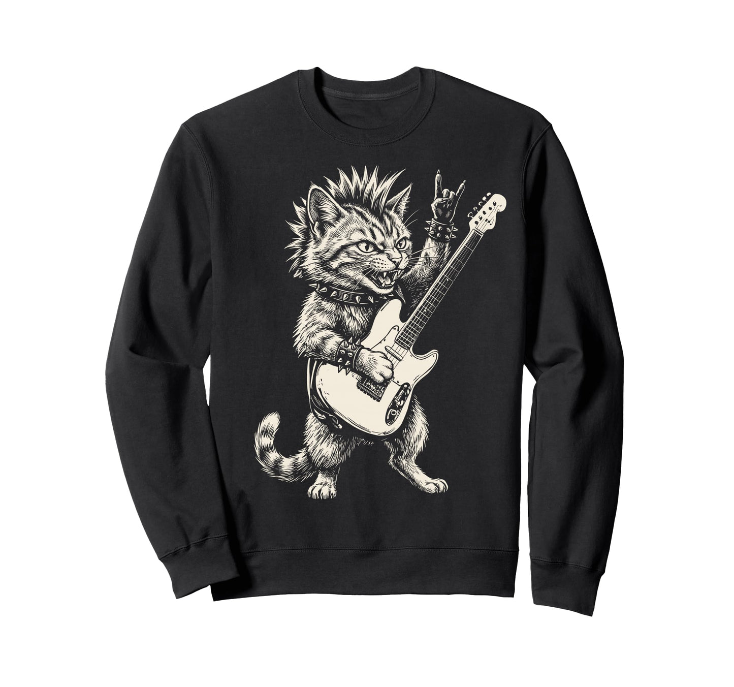Funny Cat Playing Guitar Rock Sweatshirt - Aesthetic Graphic for Adults - T-Shirt, Sweatshirt, Hoodie