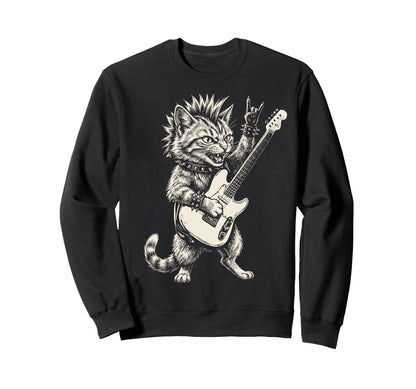 Funny Cat Playing Guitar Rock Sweatshirt - Aesthetic Graphic for Adults - T-Shirt, Sweatshirt, Hoodie