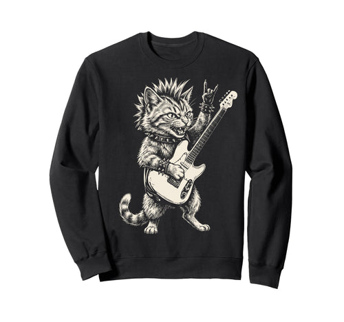 Funny Cat Playing Guitar Rock Sweatshirt - Aesthetic Graphic for Adults - T-Shirt, Sweatshirt, Hoodie