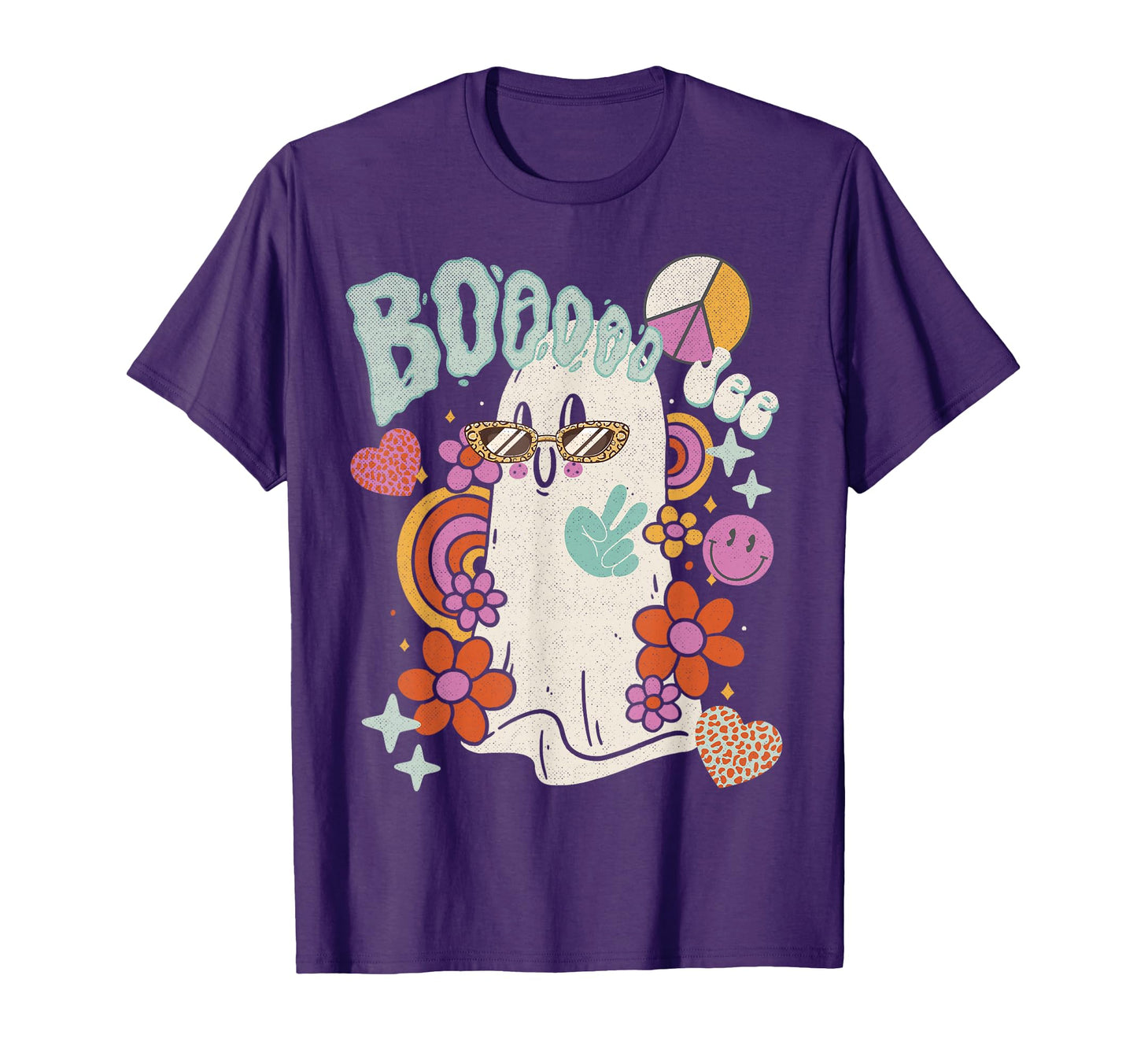 Hippie Floral Groovy Ghost Boo T-Shirt - Casual Everyday Wear Men Women - T-Shirt, Sweatshirt, Hoodie