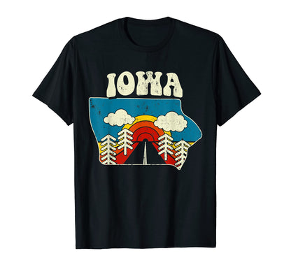 Iowa State Rainbow Hippie 70S Map T-Shirt - Custom Art Print for Adults - T-Shirt, Sweatshirt, Hoodie