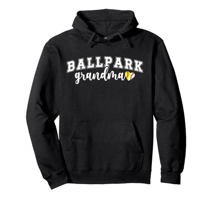 Ballpark Grandma Softball Baseball Hoodie - Graphic Print for Adults - T-Shirt, Sweatshirt, Hoodie
