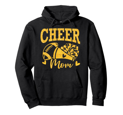 Cheer Mom Biggest Fan Black Gold Pom Hoodie - Minimalist Print Men Women - T-Shirt, Sweatshirt, Hoodie