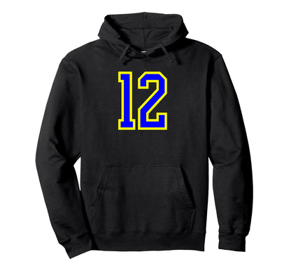 Blue Yellow Sport Team Number 12 Hoodie - Aesthetic Graphic for Adults - T-Shirt, Sweatshirt, Hoodie