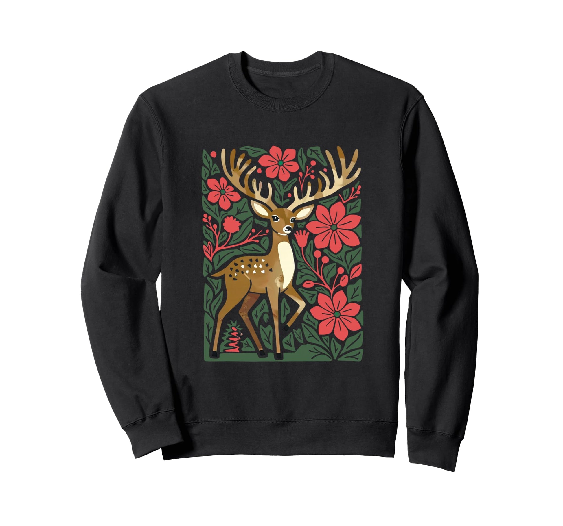 Boho Floral Deer Reindeer Holiday Sweatshirt - Custom Art Print Unisex - T-Shirt, Sweatshirt, Hoodie