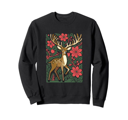 Boho Floral Deer Reindeer Holiday Sweatshirt - Custom Art Print Unisex - T-Shirt, Sweatshirt, Hoodie