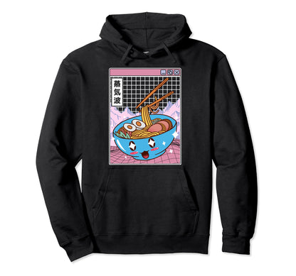 Happy Ramen Bowl Digital Japan Otaku Hoodie - Novelty Apparel for Adults - T-Shirt, Sweatshirt, Hoodie