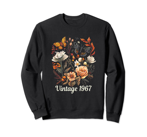 1967 Boho Rose Floral Flower Butterfly Sweatshirt - Unique Graphic Unisex - T-Shirt, Sweatshirt, Hoodie