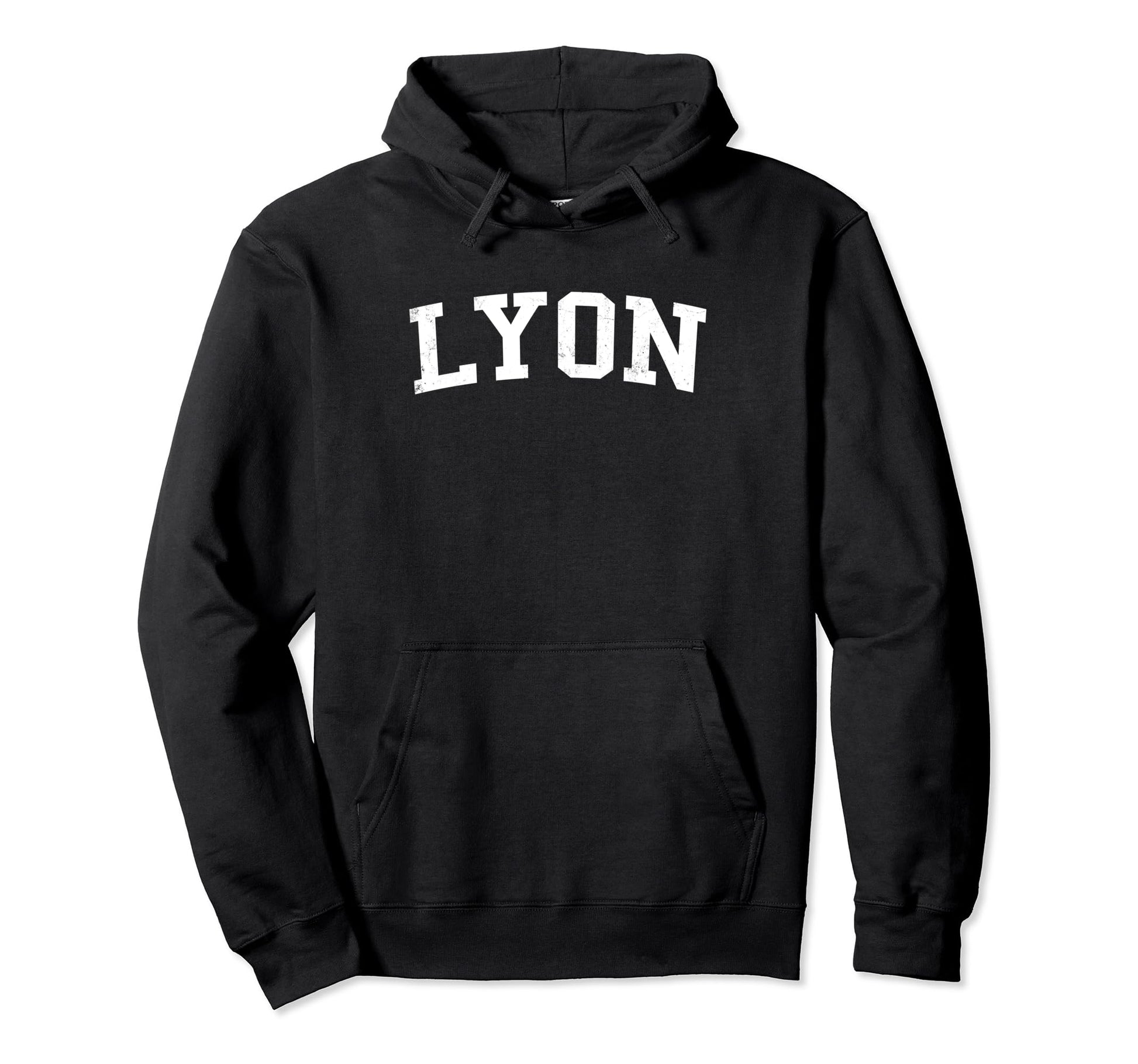 Lyon France Distressed White Varsity Hoodie - Trendy Graphic for Adults - T-Shirt, Sweatshirt, Hoodie