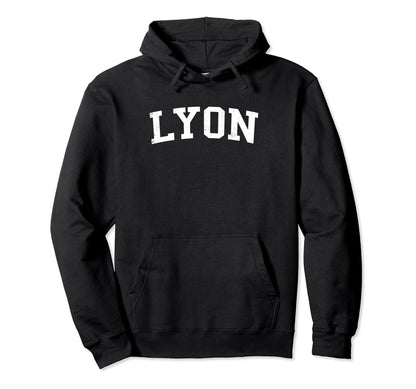 Lyon France Distressed White Varsity Hoodie - Trendy Graphic for Adults - T-Shirt, Sweatshirt, Hoodie