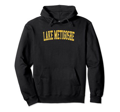 Lake Metigoshe Distressed Gold Varsity Hoodie - Streetwear Style Men Women - T-Shirt, Sweatshirt, Hoodie