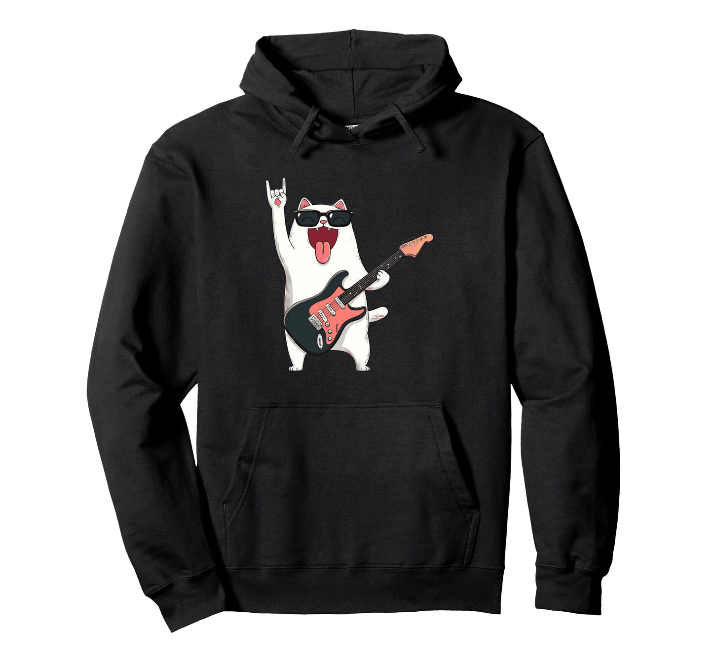 Cat Rock Music Funny Cartoon Hoodie - Casual Everyday Wear Men Women - T-Shirt, Sweatshirt, Hoodie
