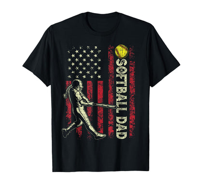 Softball Dad American Us Flag Patriotic T-Shirt - Graphic Print for Adults - T-Shirt, Sweatshirt, Hoodie
