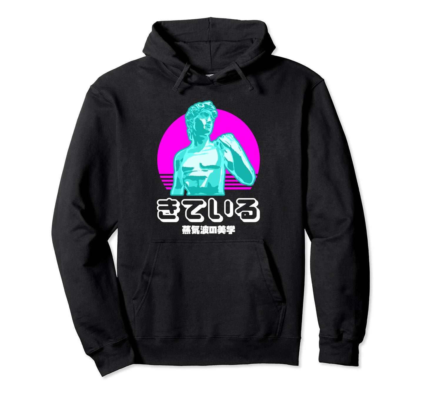 Vaporwave Statue Kanji Aesthetic Hoodie - Minimalist Print for Adults - T-Shirt, Sweatshirt, Hoodie