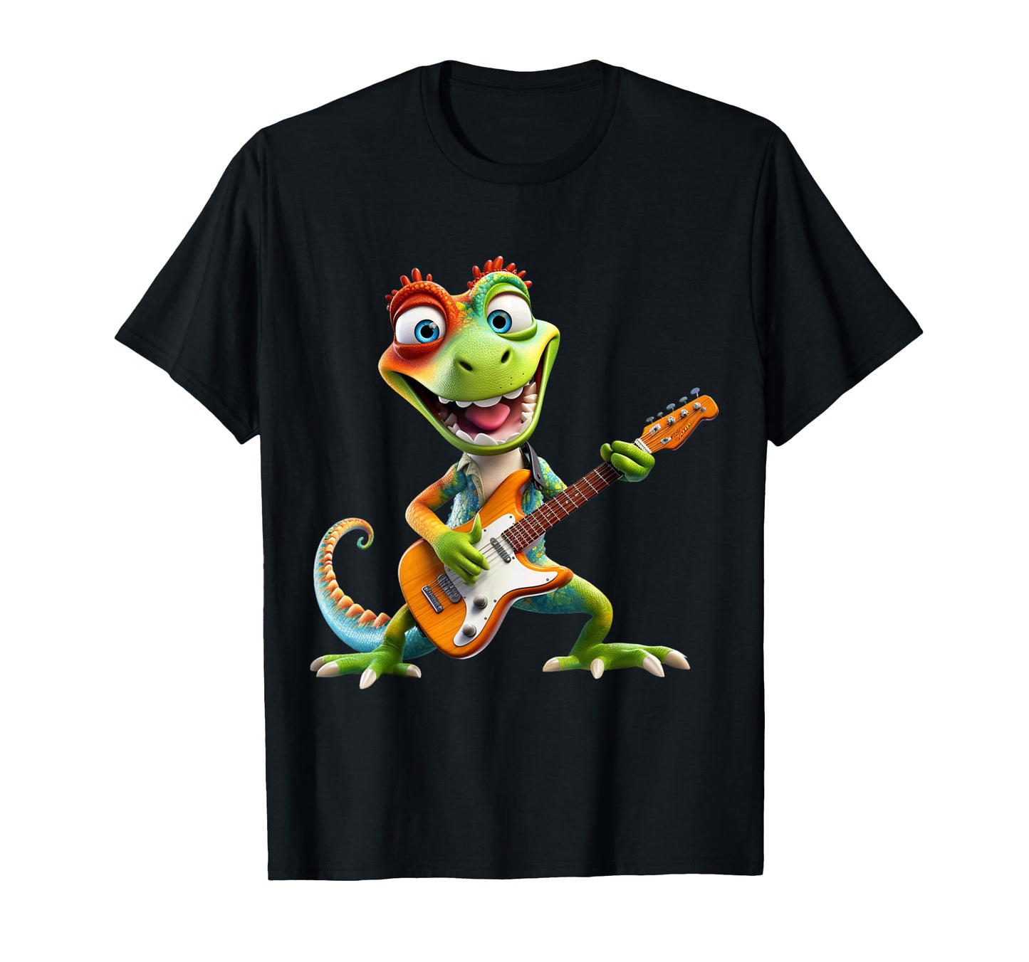 Cartoon Lizard Rocker Playing Electric T-Shirt - Unique Graphic Unisex - T-Shirt, Sweatshirt, Hoodie