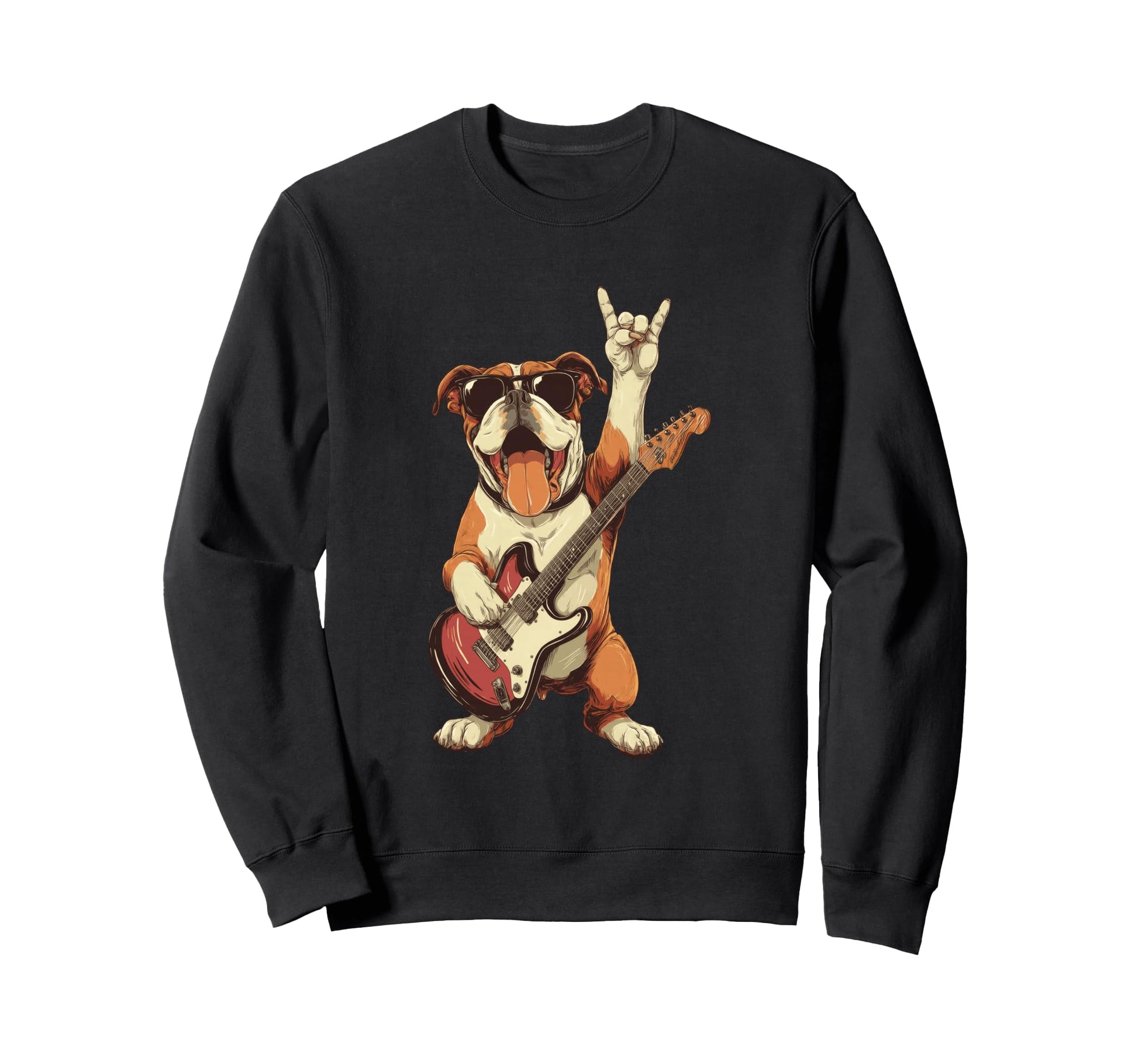 Funny Rock Dog Bulldog Music Sweatshirt - Fun Novelty Design for Adults - T-Shirt, Sweatshirt, Hoodie