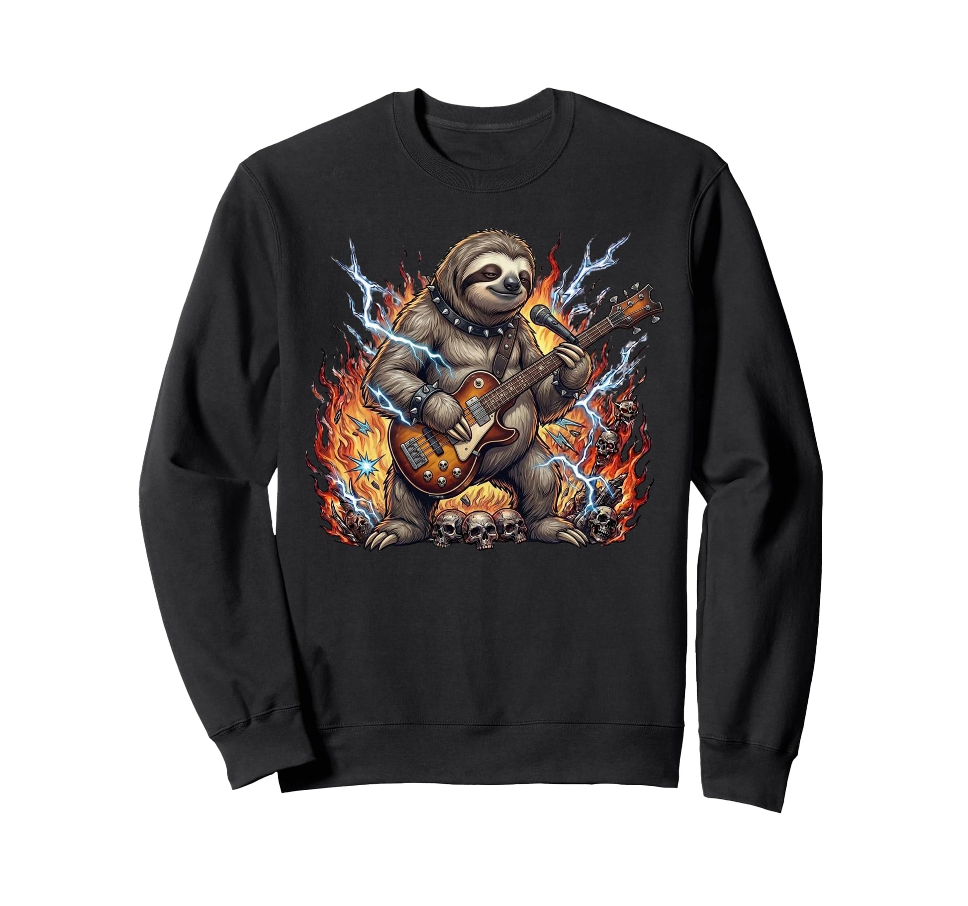 Sloth Playing Electric Guitar Rock Sweatshirt - Graphic Print for Adults - T-Shirt, Sweatshirt, Hoodie