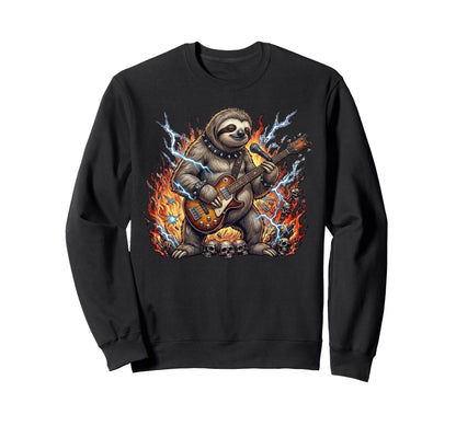 Sloth Playing Electric Guitar Rock Sweatshirt - Graphic Print for Adults - T-Shirt, Sweatshirt, Hoodie