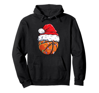 Basketball Santa Lights Pajamas Sport Hoodie - Unique Graphic Unisex - T-Shirt, Sweatshirt, Hoodie