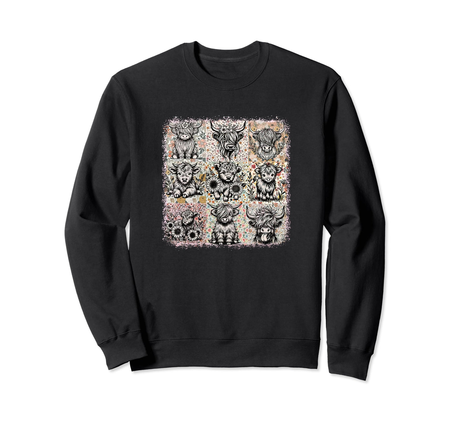 Boho Cow Farm Highland Cow Floral Sweatshirt - Streetwear Style for Adults - T-Shirt, Sweatshirt, Hoodie