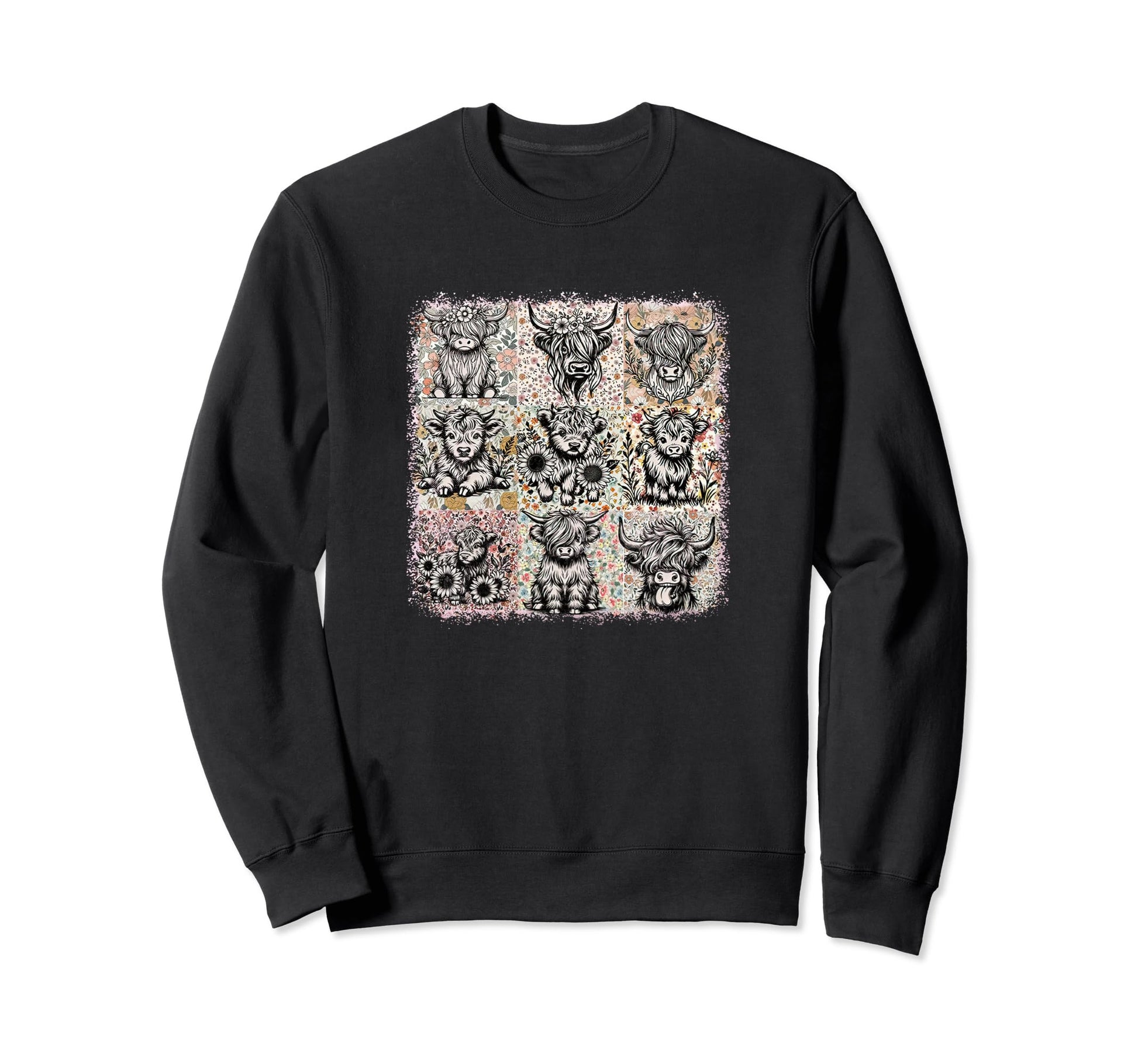 Boho Cow Farm Highland Cow Floral Sweatshirt - Streetwear Style for Adults - T-Shirt, Sweatshirt, Hoodie