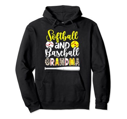 Softball Baseball Grandma Leopard Hoodie - Unique Graphic Men Women - T-Shirt, Sweatshirt, Hoodie