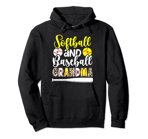 Softball Baseball Grandma Leopard Hoodie - Unique Graphic Men Women - T-Shirt, Sweatshirt, Hoodie