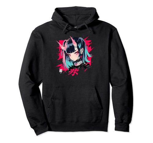 Goth Grunge Demon Anime Waifu Horror Hoodie - Minimalist Print for Adults - T-Shirt, Sweatshirt, Hoodie