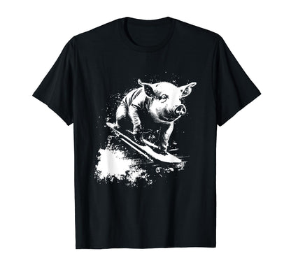 Funny Pig Riding Skateboard 90S T-Shirt - Minimalist Print Men Women - T-Shirt, Sweatshirt, Hoodie