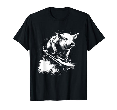 Funny Pig Riding Skateboard 90S T-Shirt - Minimalist Print Men Women - T-Shirt, Sweatshirt, Hoodie