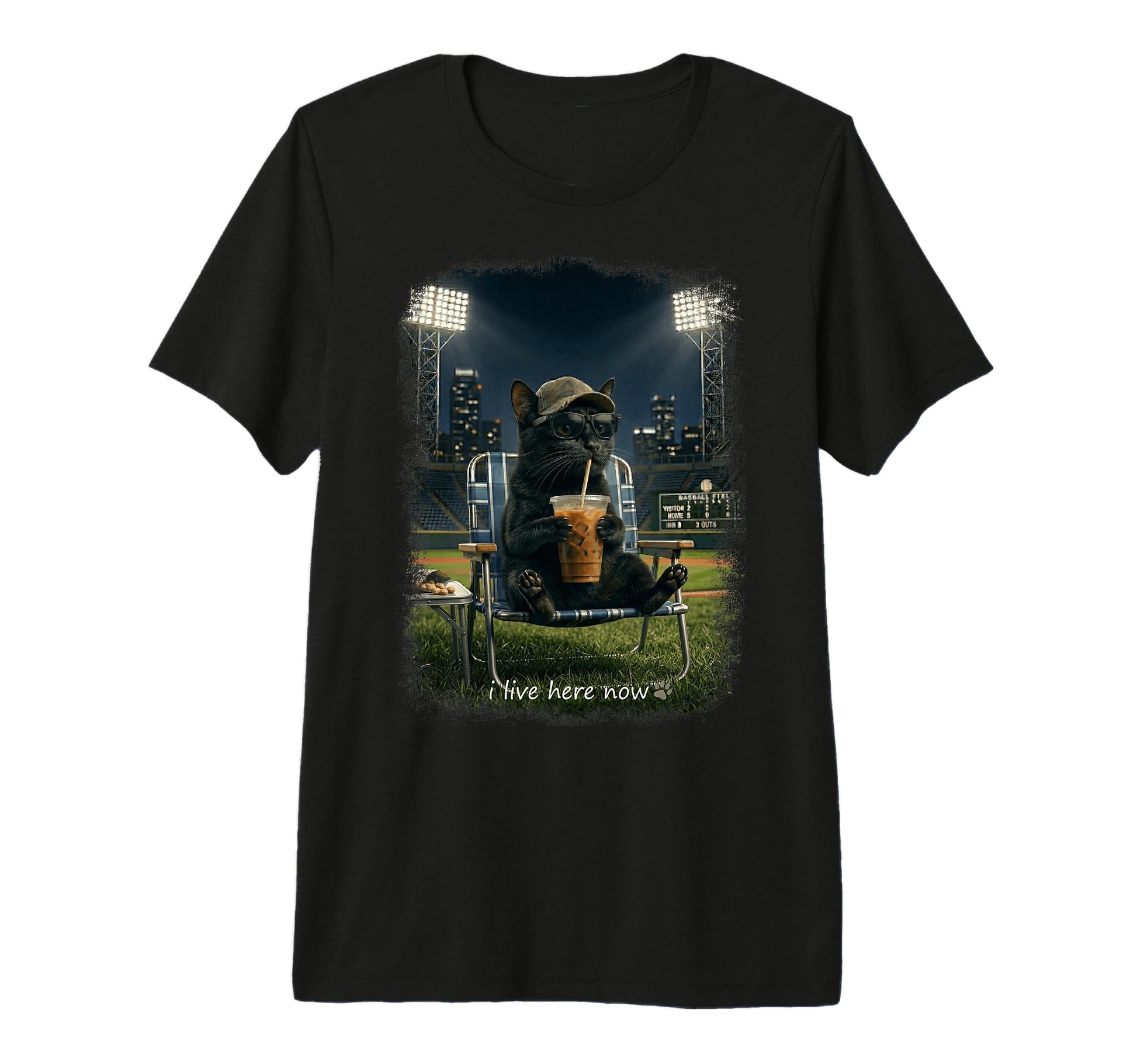 Funny Cat Black Ballfield Baseball T-Shirt - Custom Art Print Men Women - T-Shirt, Sweatshirt, Hoodie