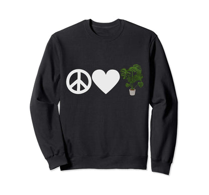 Monstera Deliciosa Plant Peace Love Sweatshirt - Graphic Print for Adults - T-Shirt, Sweatshirt, Hoodie