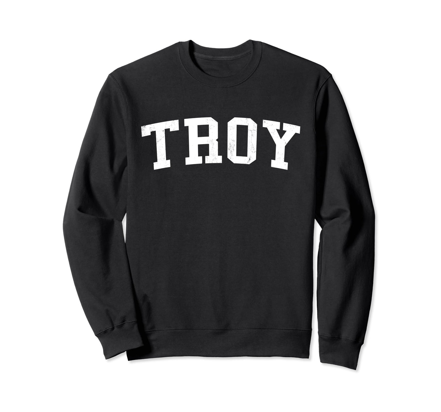 Troy Mi Distressed White Varsity Sweatshirt - Novelty Apparel Men Women - T-Shirt, Sweatshirt, Hoodie