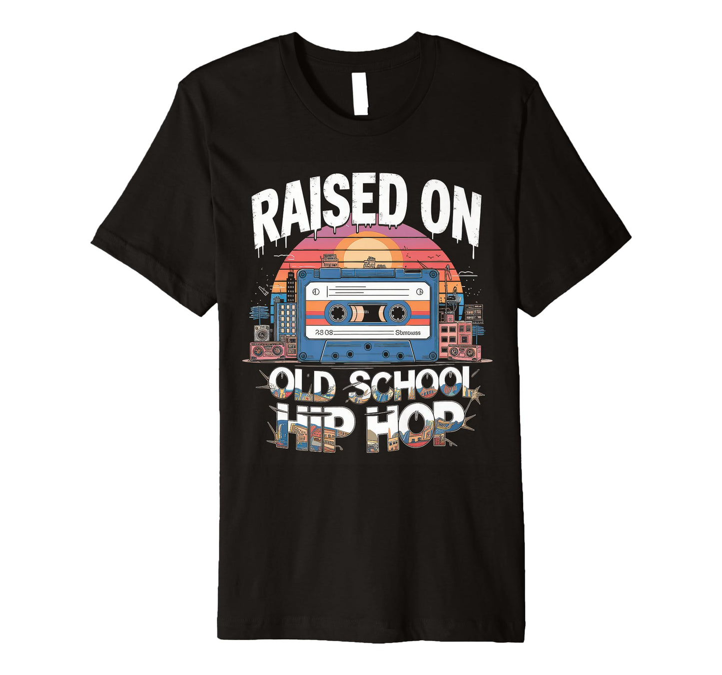 Raised Old School Hip Hop Cassette T-Shirt - Minimalist Print Unisex - T-Shirt, Sweatshirt, Hoodie