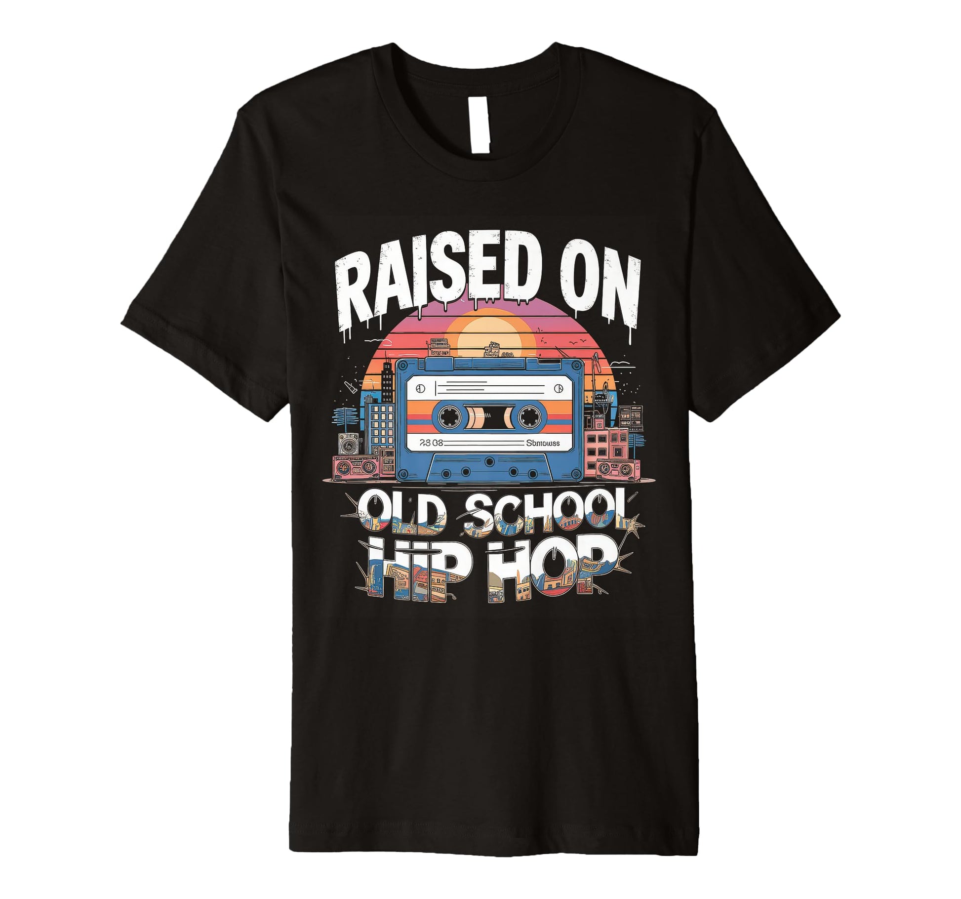 Raised Old School Hip Hop Cassette T-Shirt - Minimalist Print Unisex - T-Shirt, Sweatshirt, Hoodie