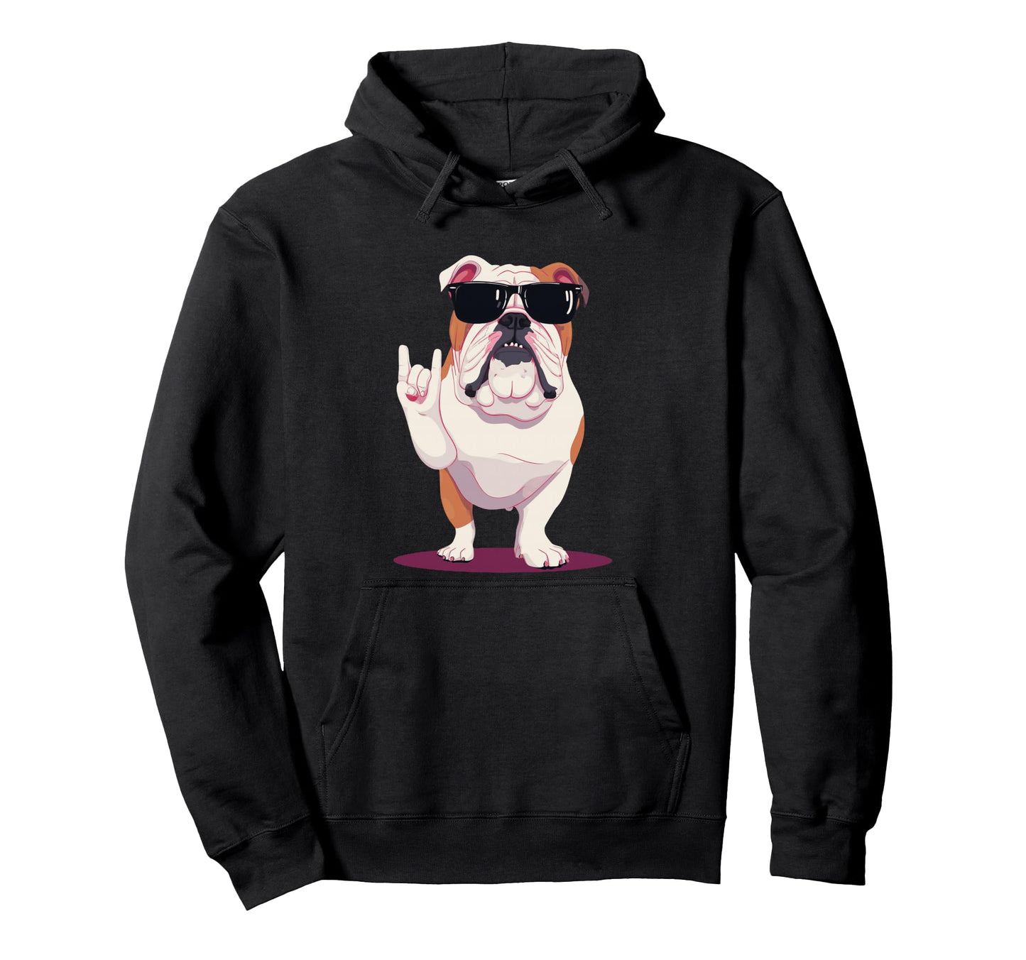 English Bulldog Rock Hand Sign Hoodie - Casual Everyday Wear for Adults - T-Shirt, Sweatshirt, Hoodie