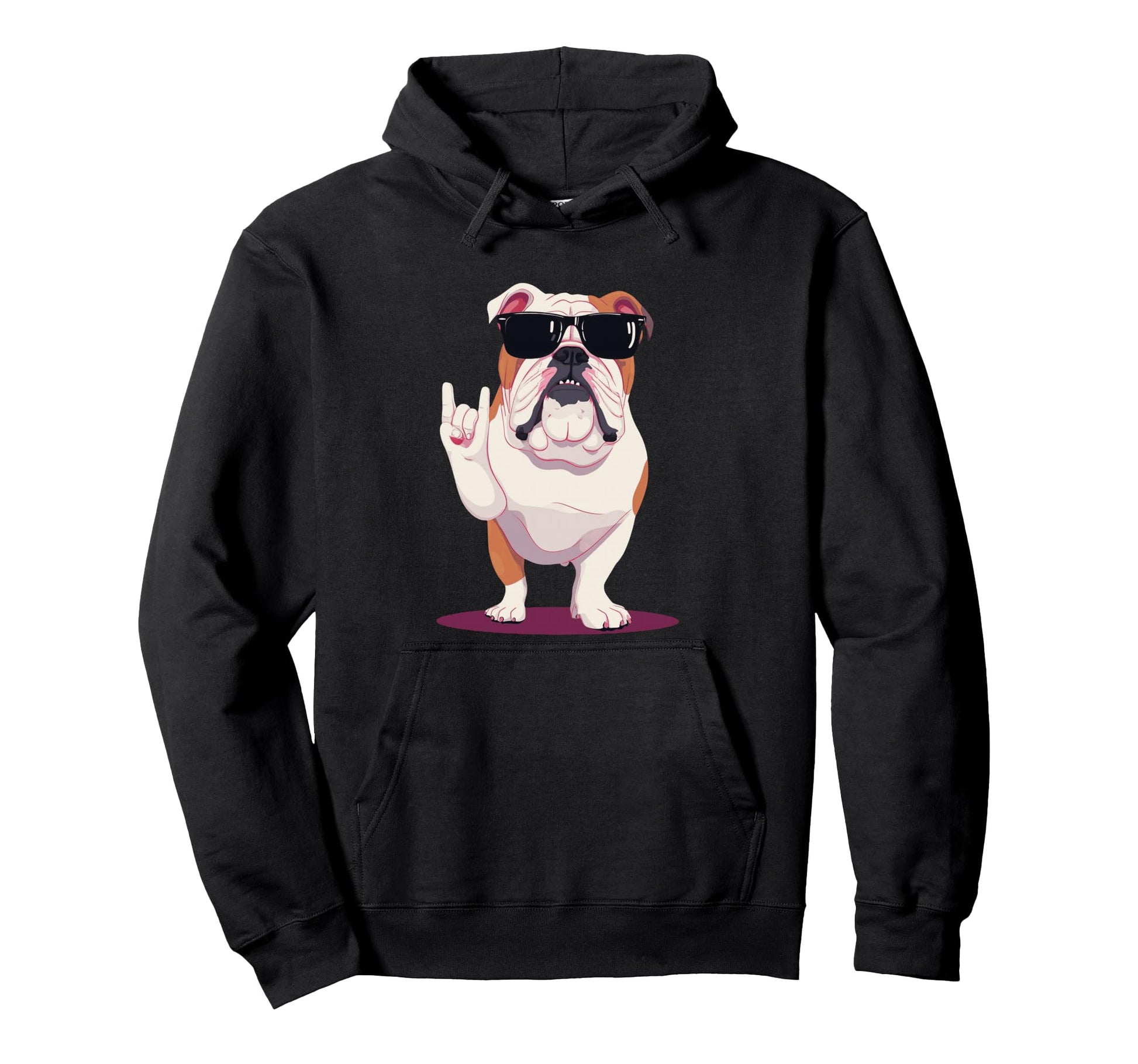 English Bulldog Rock Hand Sign Hoodie - Casual Everyday Wear for Adults - T-Shirt, Sweatshirt, Hoodie