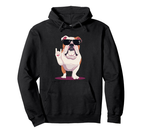 English Bulldog Rock Hand Sign Hoodie - Casual Everyday Wear for Adults - T-Shirt, Sweatshirt, Hoodie