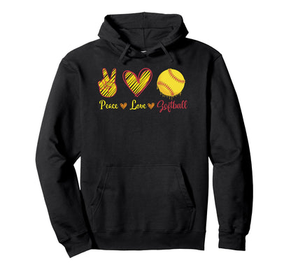 Peace Love Softball Mom Team Player Hoodie - Graphic Print Men Women - T-Shirt, Sweatshirt, Hoodie