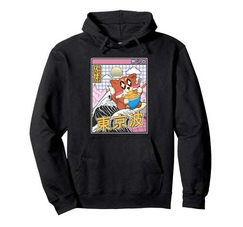 Fox Surfing Kanagawa Wave Kawaii Hoodie - Minimalist Print Men Women - T-Shirt, Sweatshirt, Hoodie