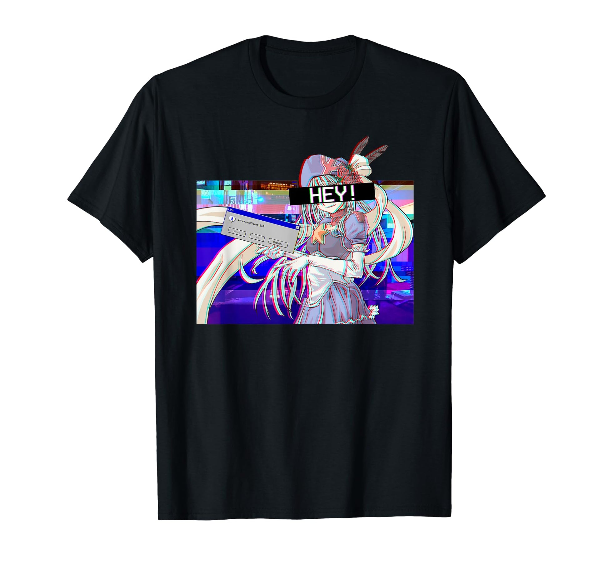 Anime Vaporwave Aesthetic Glitch T-Shirt - Minimalist Print for Adults - T-Shirt, Sweatshirt, Hoodie