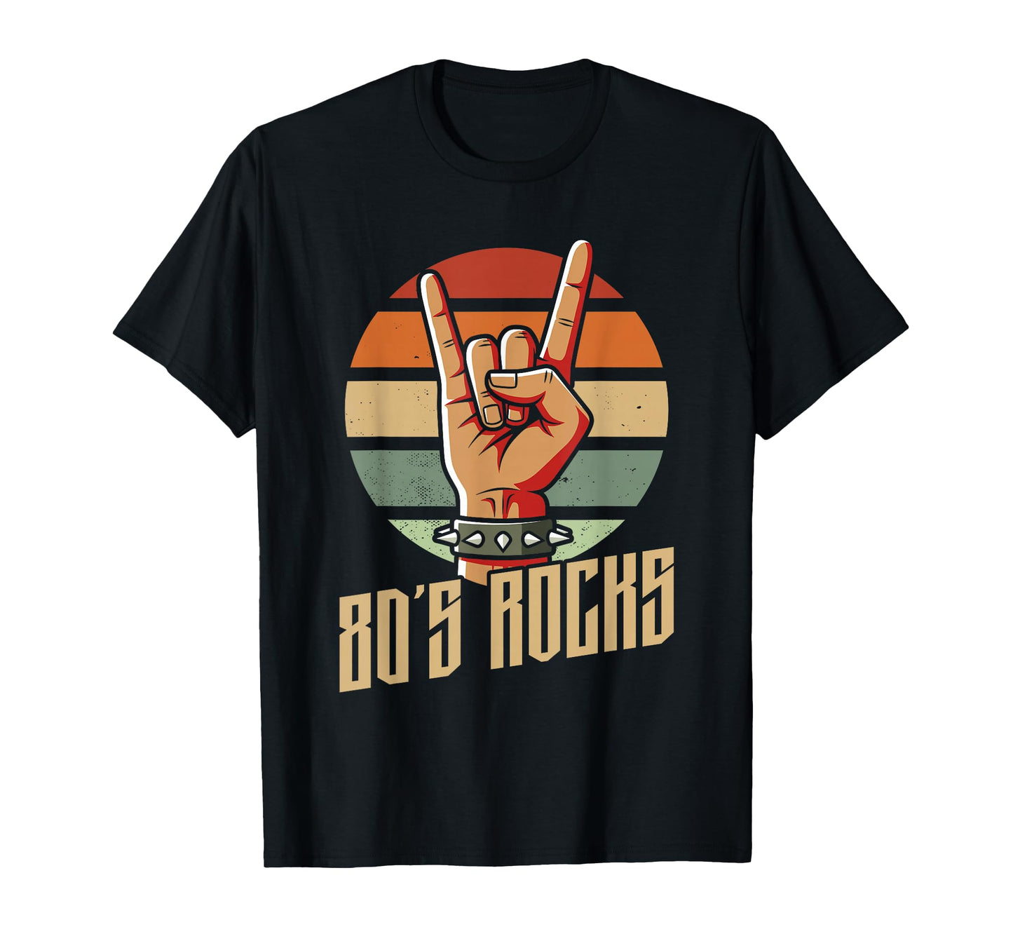 80S Rocks Hand Horns Rock Spiked T-Shirt - Trendy Graphic Men Women - T-Shirt, Sweatshirt, Hoodie