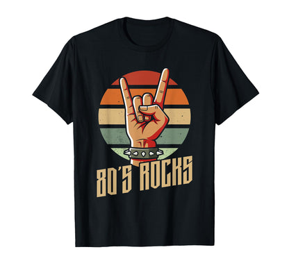 80S Rocks Hand Horns Rock Spiked T-Shirt - Trendy Graphic Men Women - T-Shirt, Sweatshirt, Hoodie
