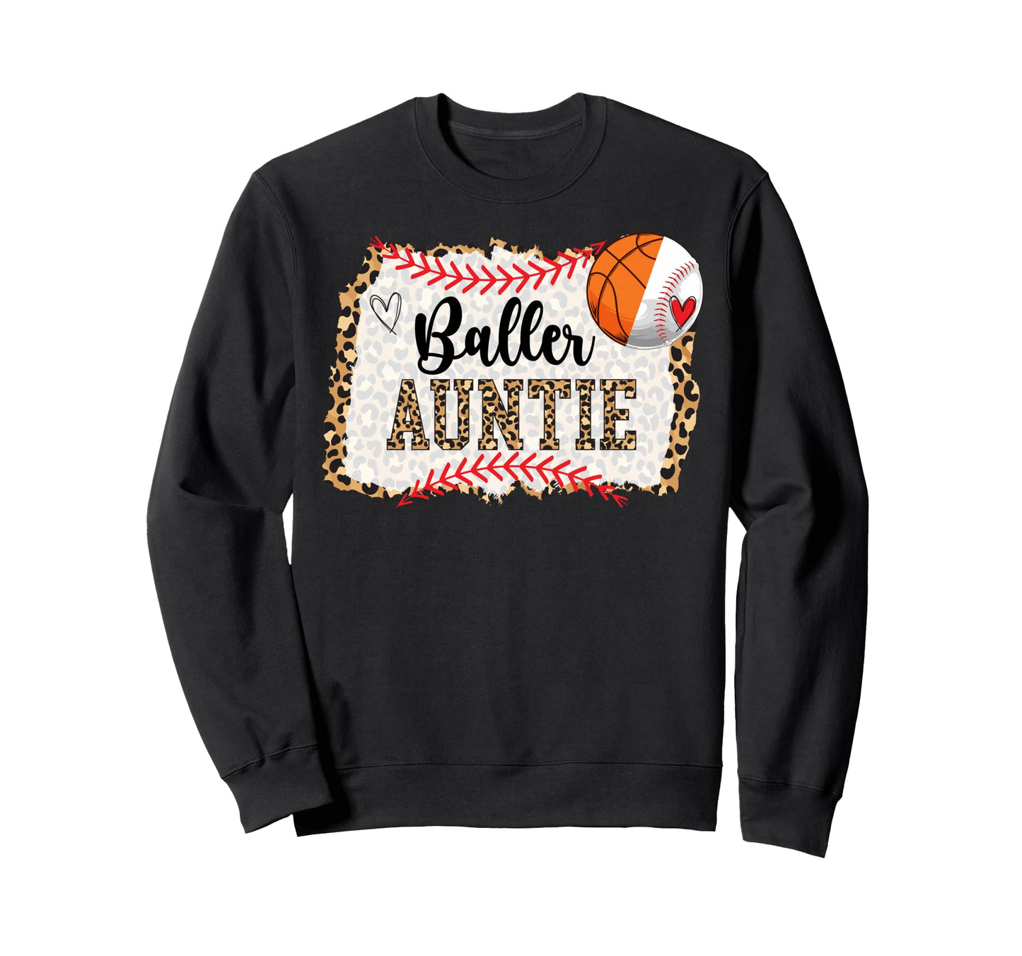 Baller Auntie Leopard Basketball Sweatshirt - Unique Graphic Unisex - T-Shirt, Sweatshirt, Hoodie