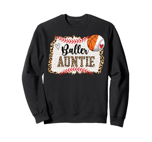 Baller Auntie Leopard Basketball Sweatshirt - Unique Graphic Unisex - T-Shirt, Sweatshirt, Hoodie