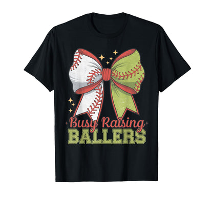 Busy Raising Ballers Softball Coquette T-Shirt - Trendy Graphic Men Women - T-Shirt, Sweatshirt, Hoodie
