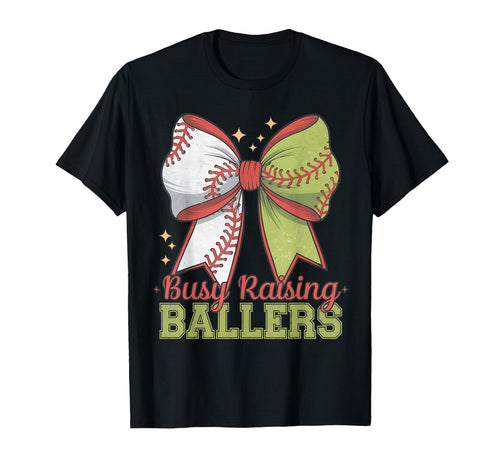 Busy Raising Ballers Softball Coquette T-Shirt - Trendy Graphic Men Women - T-Shirt, Sweatshirt, Hoodie