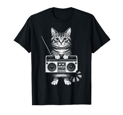 Cat Boombox Kitten Box Radio Cd Player T-Shirt - Graphic Print Men Women - T-Shirt, Sweatshirt, Hoodie