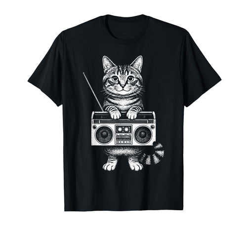 Cat Boombox Kitten Box Radio Cd Player T-Shirt - Graphic Print Men Women - T-Shirt, Sweatshirt, Hoodie