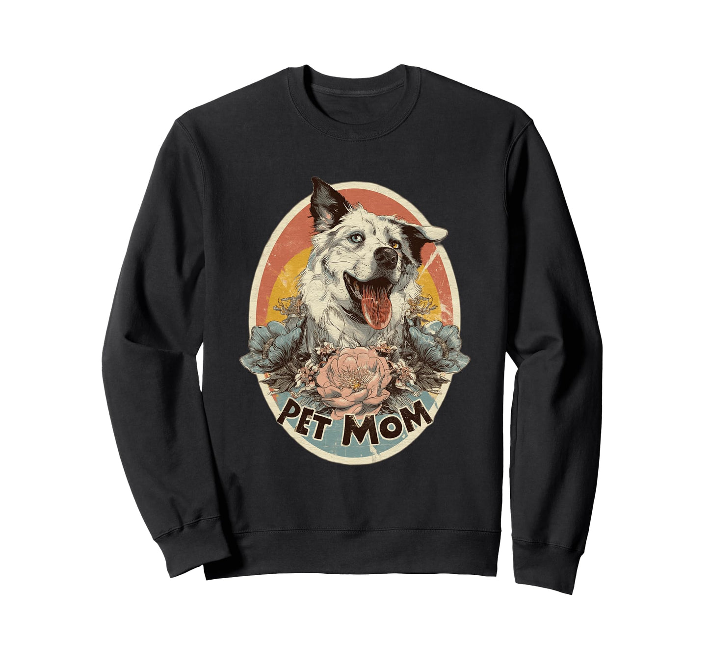 Pet Mom Collie Floral Dog Art Sunset Sweatshirt - Unique Graphic for Adults - T-Shirt, Sweatshirt, Hoodie